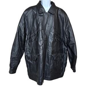 Vintage World Alliance Black Leather Jacket Insulated Packable Coat Men's 1X